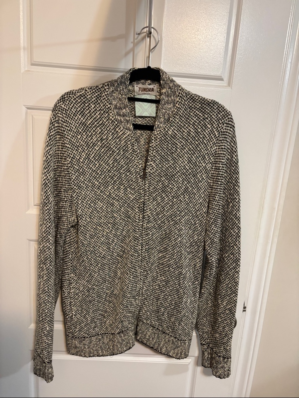 Tundra Men's Black & White Marled Zip-Up Shawl Collar Sweater